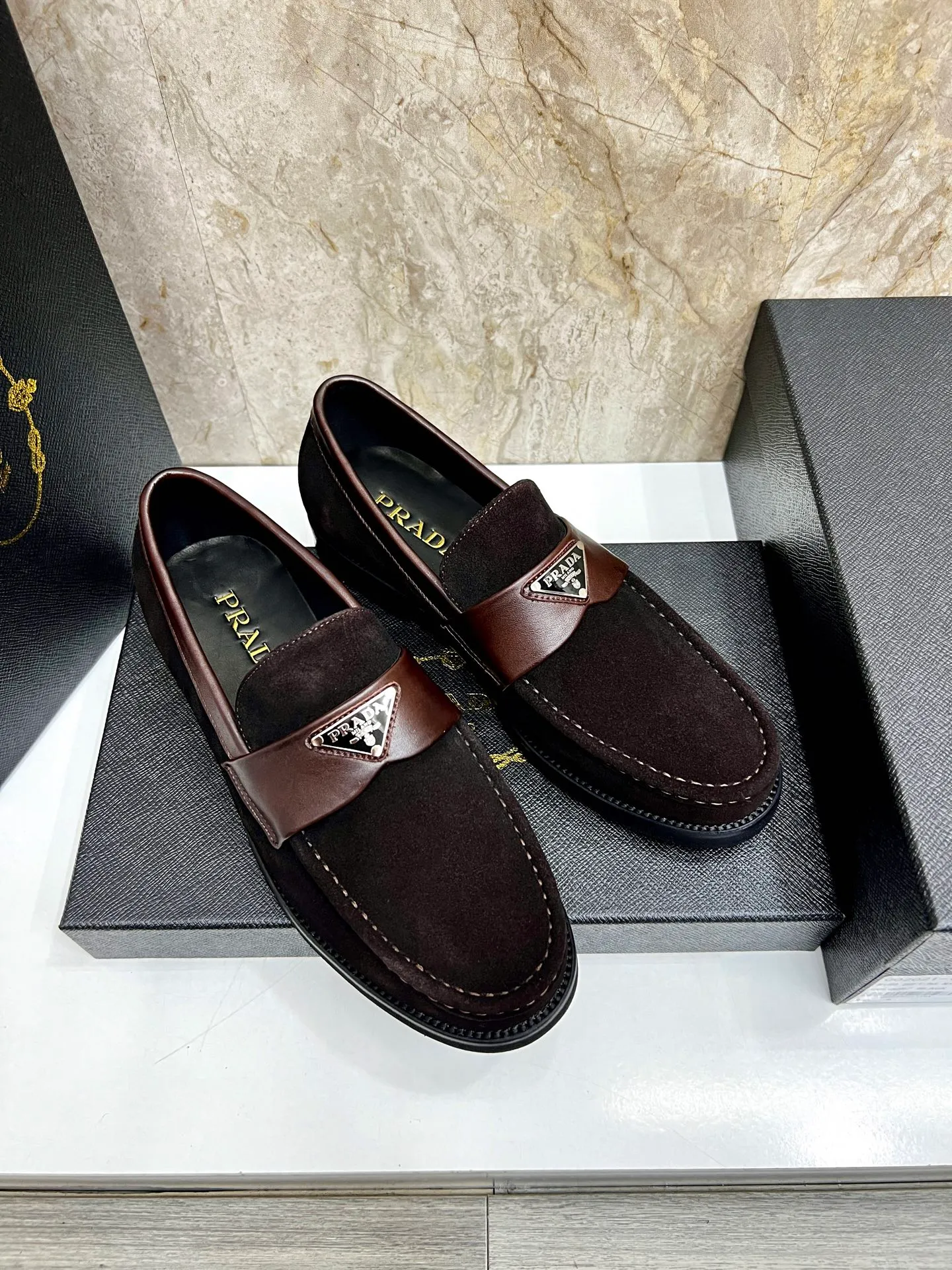 PRADA~ Size: 38-44 (customized 45/46 P: 💰880 P's original official website new high-end men's leather shoes, top-quality original replicas, made of imported open edge beads/calf leather, calf leather breathable lining, original leather outsole!